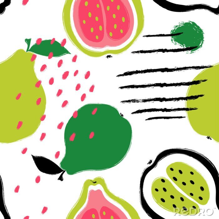 Tapete Bunte Früchte auf weißem Hintergrund gemalt