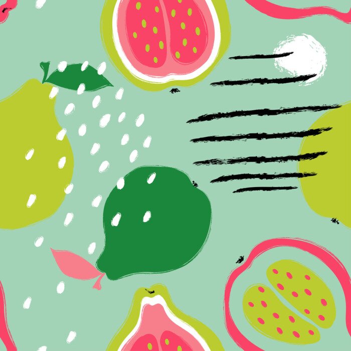 Tapete Bunte Früchte mit Streifen und Punkten