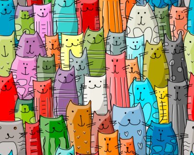 Bunte gemalte sitzende Katzen