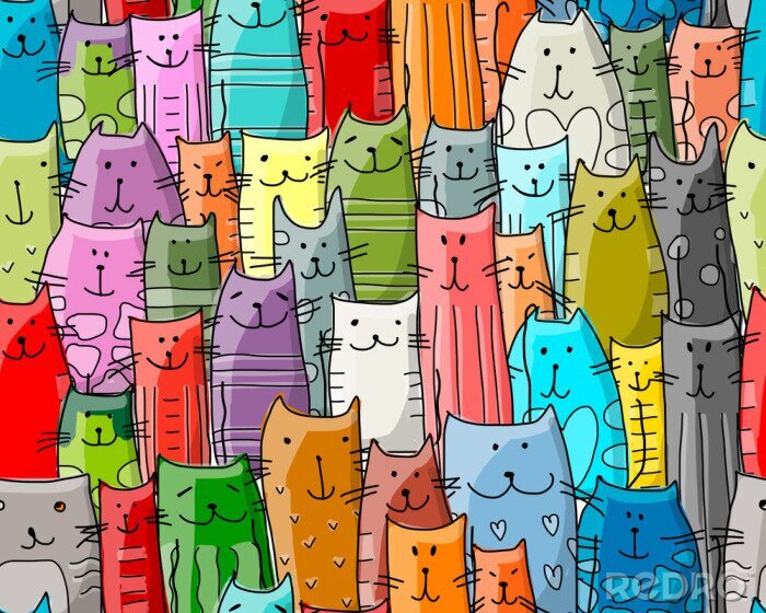 Tapete Bunte gemalte sitzende Katzen