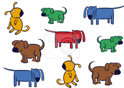 Tapete Bunte Hündchen auf weißem Hintergrund