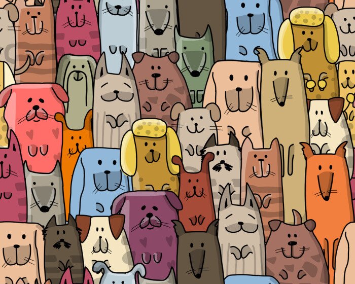 Tapete Bunte Hunde in Reihen sitzend