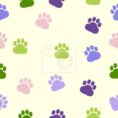 Tapete Bunte Hundepfoten auf beigem Hintergrund