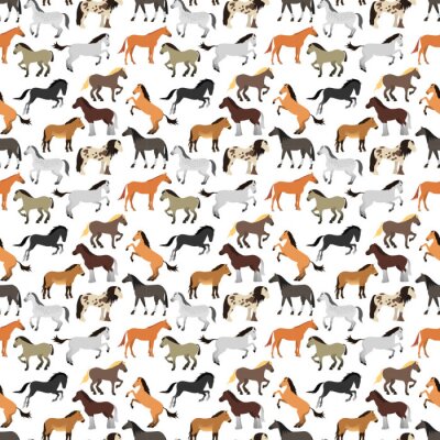 Tapete Bunte Pferde auf weißem Hintergrund