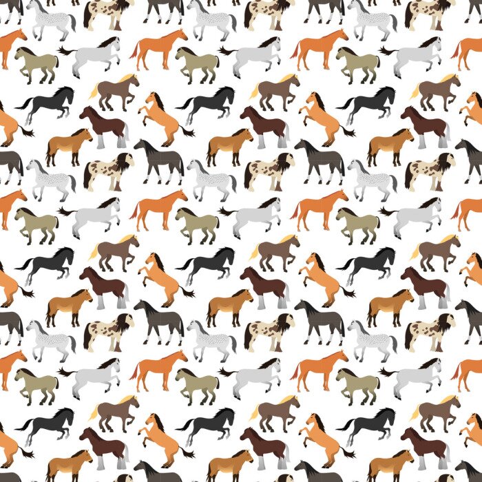 Tapete Bunte Pferde auf weißem Hintergrund