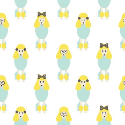 Tapete Bunte Pudel mit Schleifen und Brille