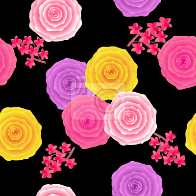 Tapete Bunte Rosen auf schwarzem Hintergrund Grafik