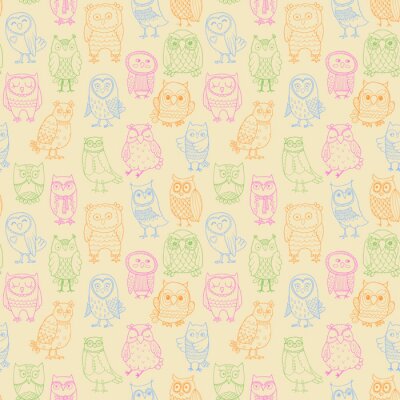 Tapete Bunte Umrisse von Eulen auf hellem Hintergrund
