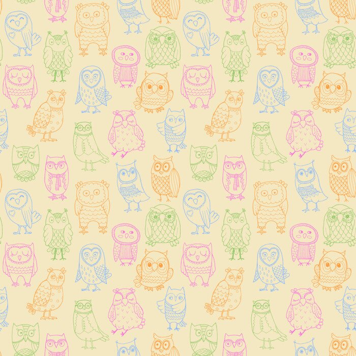 Tapete Bunte Umrisse von Eulen auf hellem Hintergrund