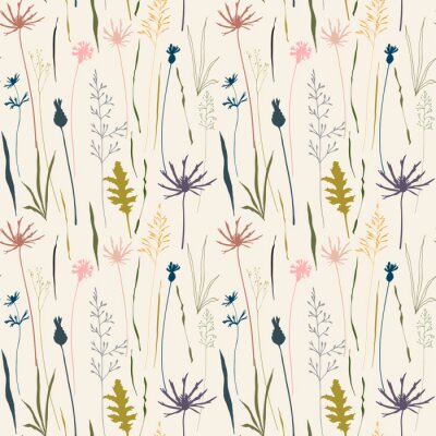 Tapete Bunte Wildblumen auf hellem Hintergrund