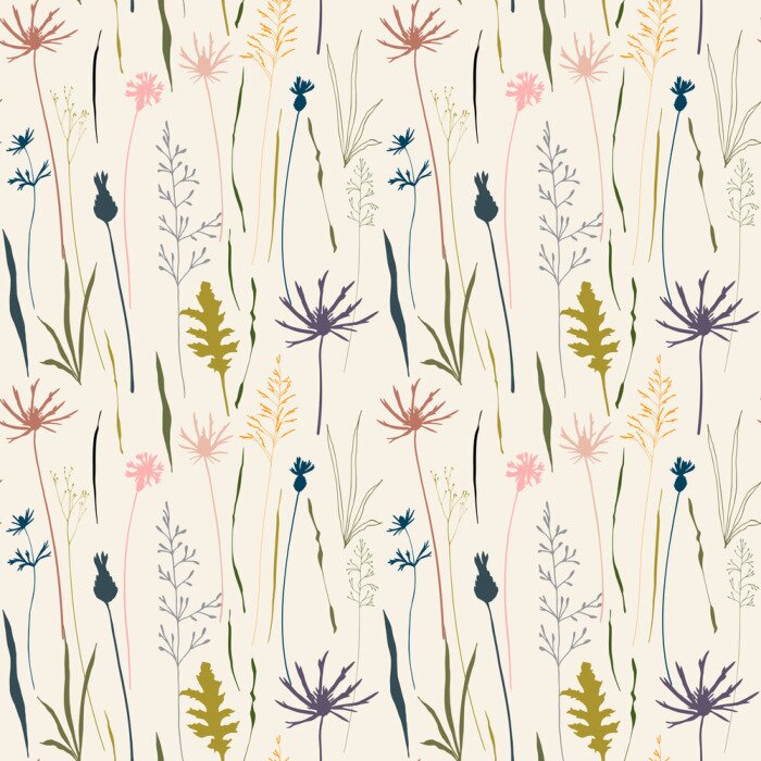 Tapete Bunte Wildblumen auf hellem Hintergrund