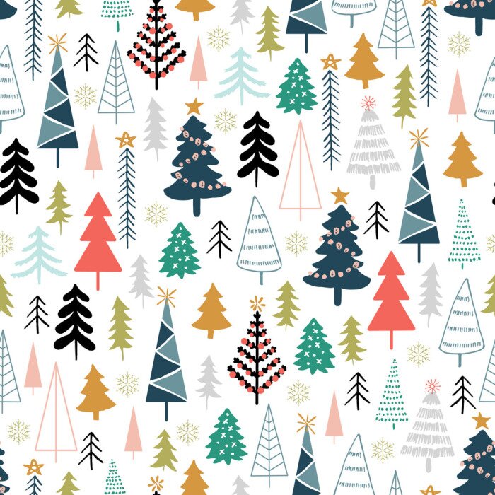 Tapete Bunter Nadelwald auf weißem Hintergrund