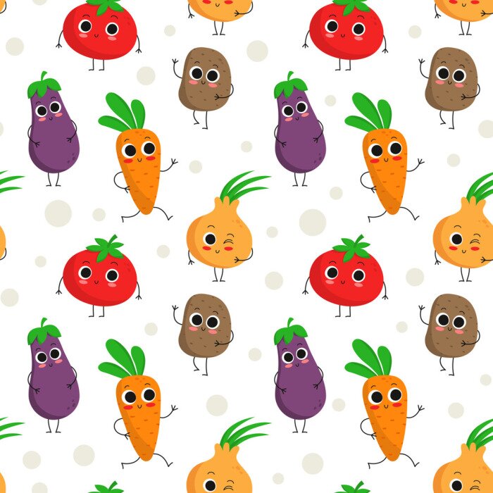 Tapete Buntes Gemüse mit Augen und Beinen