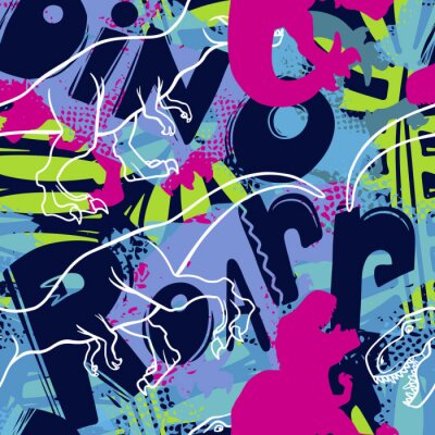 Tapete Buntes Graffiti mit Dinosauriern