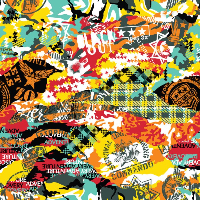 Tapete Buntes Patchwork-Graffiti