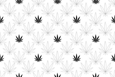 Tapete Cannabis seamless pattern. Marijuana floral pattern. Flat leaf of weed cannabis, monochrome black and whit. Marijuana design element seamless for fabric vector illustration.