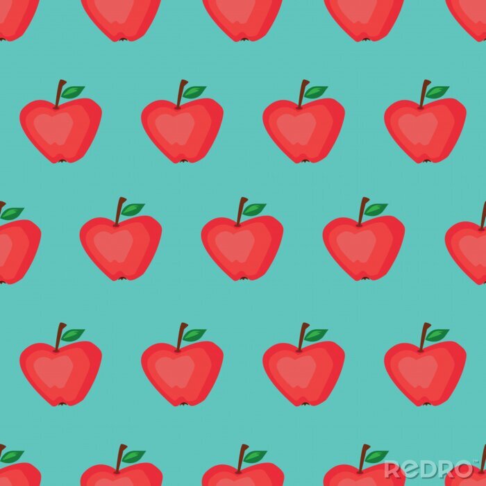 Tapete Cartoon-Äpfel auf blauem Hintergrund