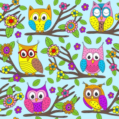 Tapete Cartoon bunte Baby-Eulen