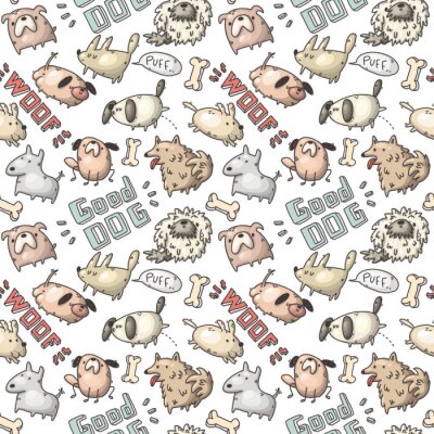 Tapete Cartoon-Hunde und Aufschriften