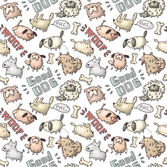 Tapete Cartoon-Hunde und Aufschriften