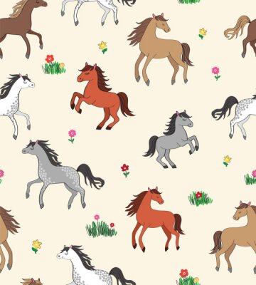 Tapete Cartoon-Pferde in verschiedenen Farben