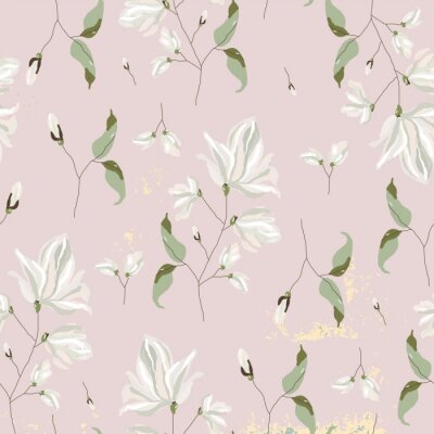 Tapete chic magnolia floral pattern on blush pink background 