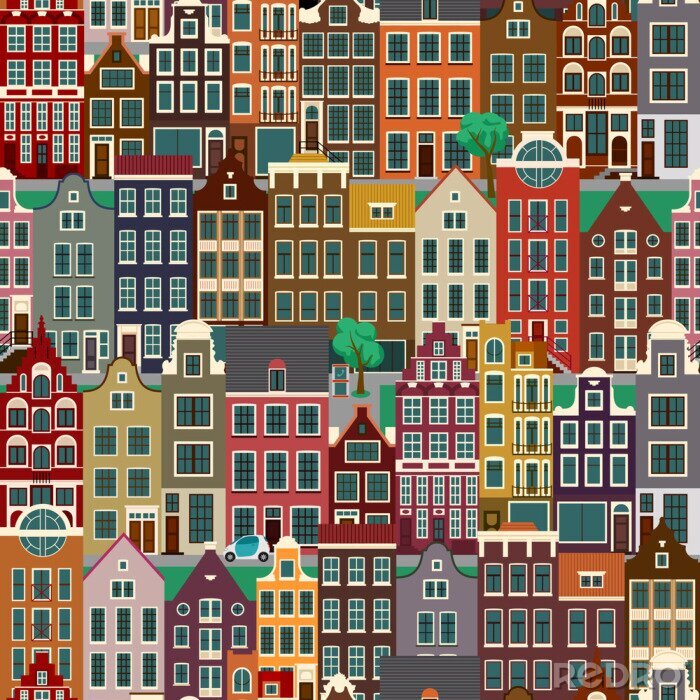 Tapete City streets with old buildings, seamless pattern