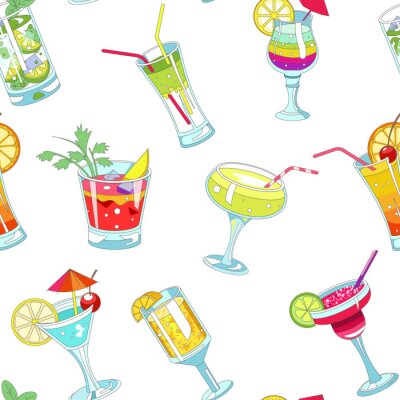 Tapete Cocktails with straws and slices seamless pattern vector.