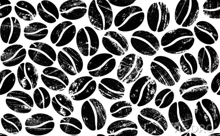 Tapete Coffee Beans on White Background. Vector Abstract Seamless  Pattern.