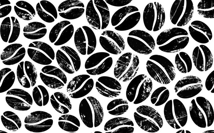 Tapete Coffee Beans on White Background. Vector Abstract Seamless  Pattern.