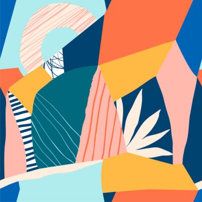 Tapete Collage contemporary floral seamless pattern.