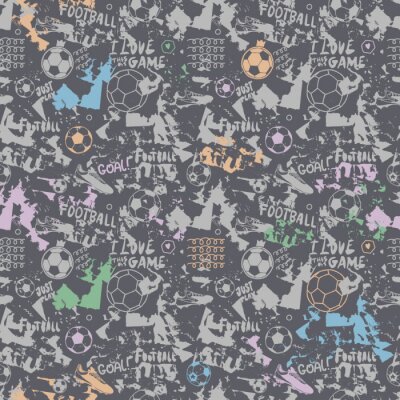 Tapete Colorful seamless pattern for football for the boys' textiles. Grunge background for the design of sports flyers, banners. Print for children's t-shirts.