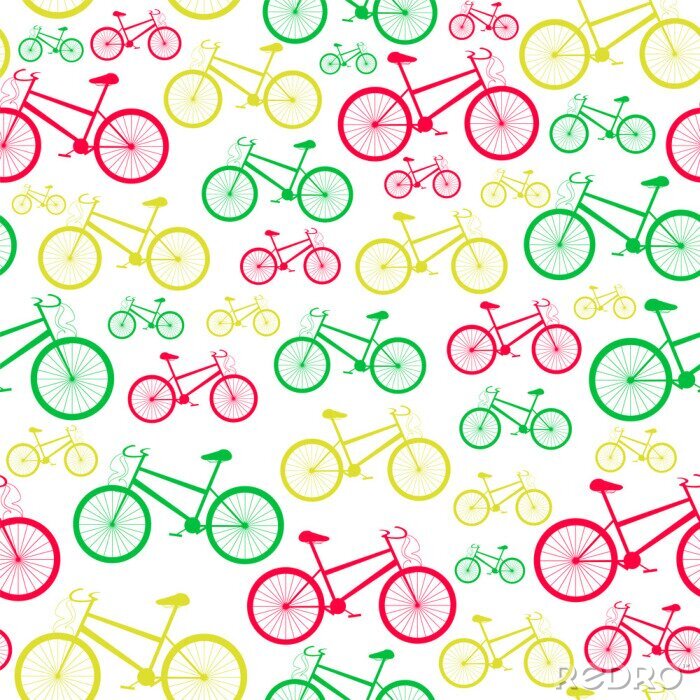 Tapete Colorful vector seamless pattern with mountain bikes in colors of traffic light