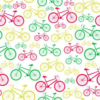 Tapete Colorful vector seamless pattern with mountain bikes in colors of traffic light