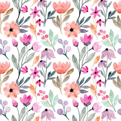 Tapete colorful wild floral watercolor seamless pattern