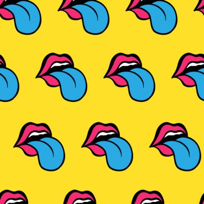 Tapete Comic-Lippen im Pop-Art-Stil auf gelbem Hintergrund