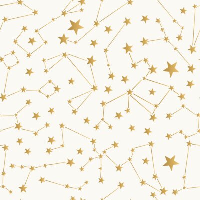 Tapete Constellation seamless pattern. Golden zodiac background.