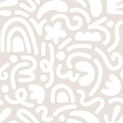 Tapete Contemporary art collage with abstract shapes. Vector seamless pattern with Scandinavian cut out elements.