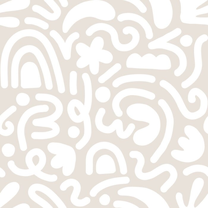 Tapete Contemporary art collage with abstract shapes. Vector seamless pattern with Scandinavian cut out elements.