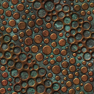Tapete Copper seamless texture with dots pattern on a oxide metallic background, 3d illustration