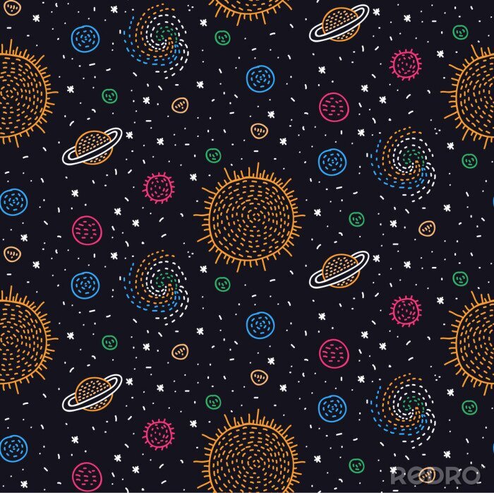 Tapete Cosmos outer space doodles seamless vector pattern