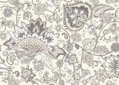 Tapete Cremige orientalische Blumen auf hellem Hintergrund