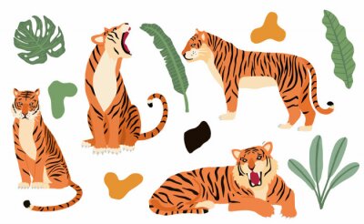 Cute animal object collection with leopard,tiger. illustration for icon,logo,sticker,printable
