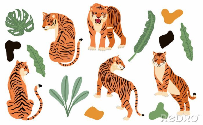 Tapete Cute animal object collection with leopard,tiger. illustration for icon,logo,sticker,printable