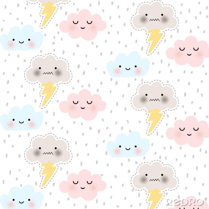 Tapete cute cartoon face cloud vector seamless pattern