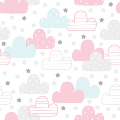 Tapete Cute hand drawn clouds Seamless pattern. vector illustration
