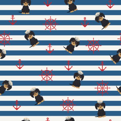 Tapete Dackel im maritimen Stil