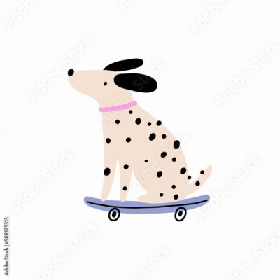 Dalmatiner auf einem Skateboard