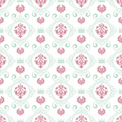 Tapete Damasttapetenhintergrund in der klassischen Art, Pastellfarbe, nahtloses Muster. Vintage-Textur-Muster zu wiederholen. Vektorbild