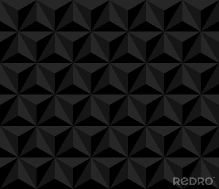 Tapete dark pyramid. vector seamless pattern with triangles. black geometric background. visual illusion